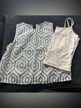 1. State Black and White Geometric Sleeveless Top with Cream Tank